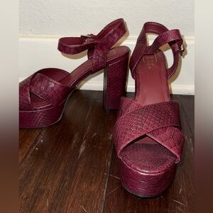 Snakeskin Burgundy Platform Heels